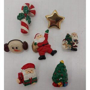Pin Lot of 7 Assortment. Santas, Candy Can, Snowman, Tree, Star  Resin Christmas